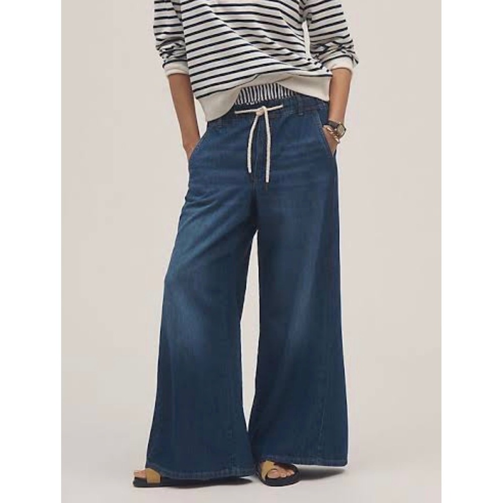 Pilcro Adi Pull On High Rise Flare Jeans w/ Rope Drawstring M Cave Wash